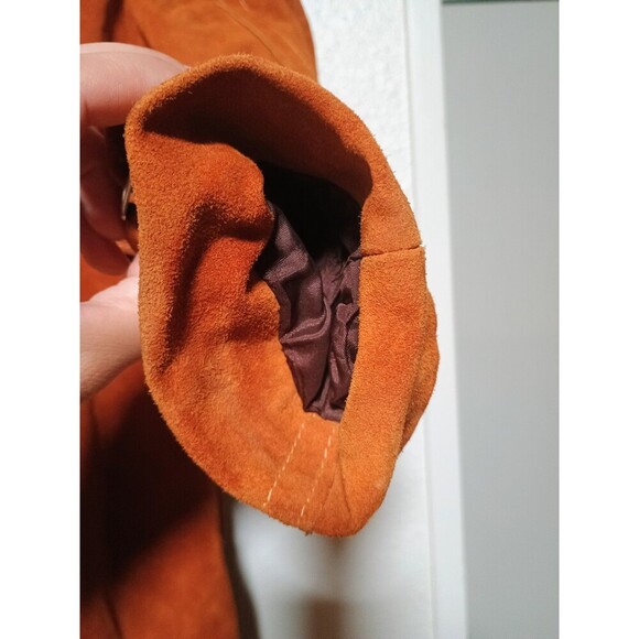 Vintage 70s Suede Trench Coat Rust Brown Belted Long Jacket Boho Western Women's - Picture 3 of 16